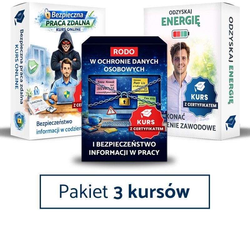 Pakiet kompleksowy 3 kursów - Wypalenie zawodowe + Bezpieczeństwo pracy zdalnej + RODO